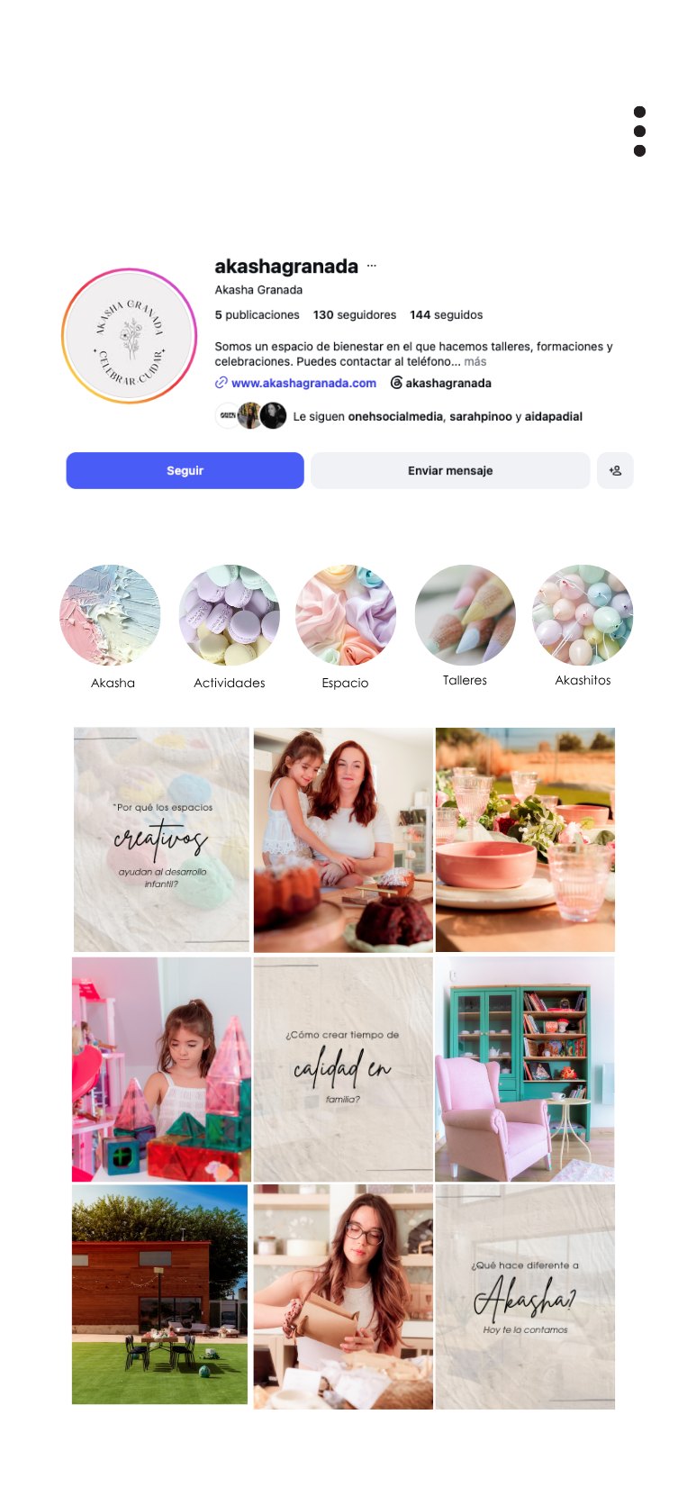 Feed de Instagram de Akasha Granada gestionado por Oneh Social Media