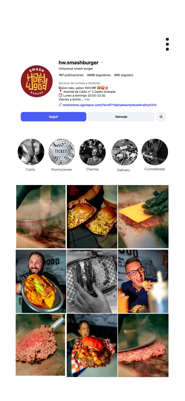 Feed de Instagram de Hollywood Smash Burger gestionado por Oneh Social Media