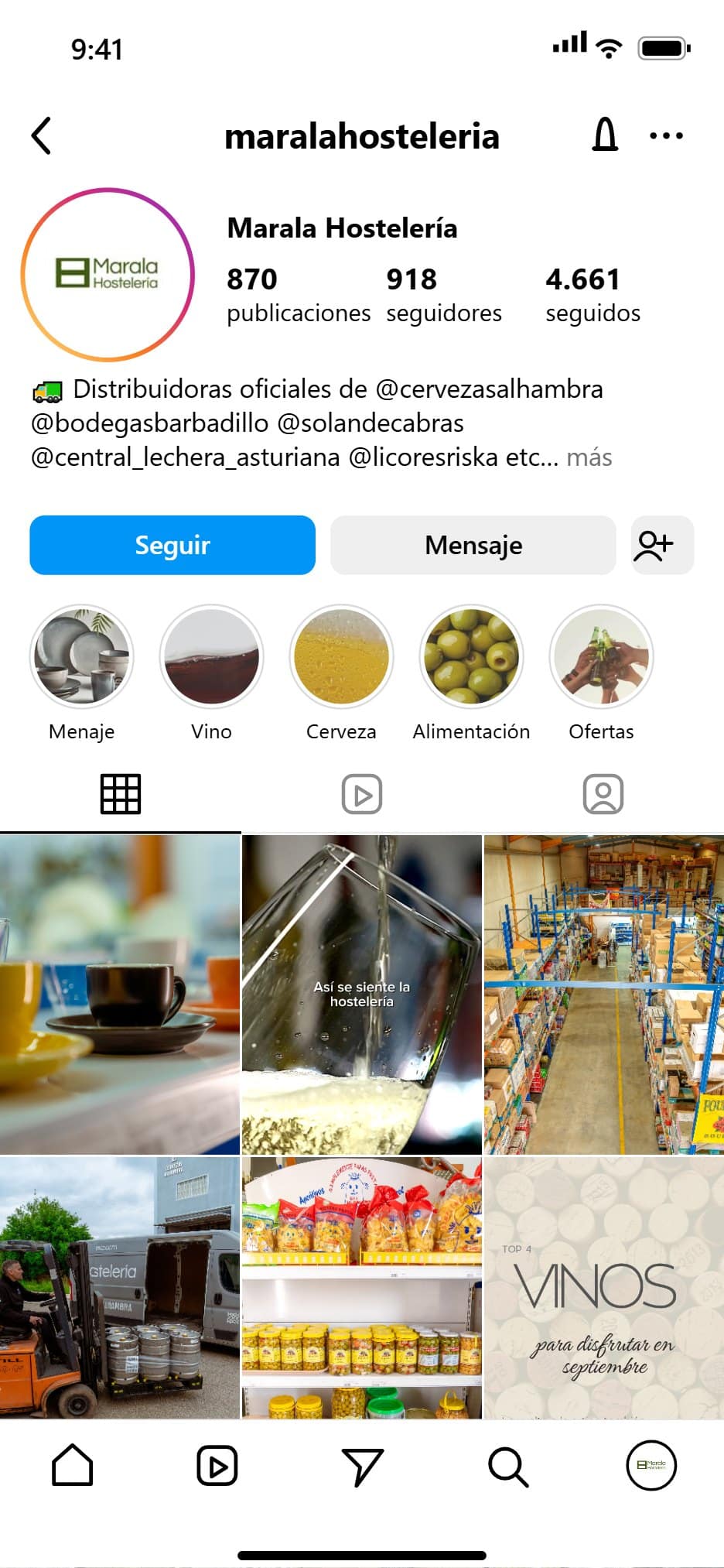 Mockup del feed de Instagram de Marala gestionado por Oneh Social Media